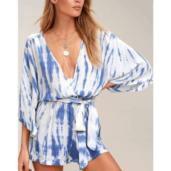 Lulus Seaside Gale Blue‎ Tie Dye Romper - Picture 4 of 4